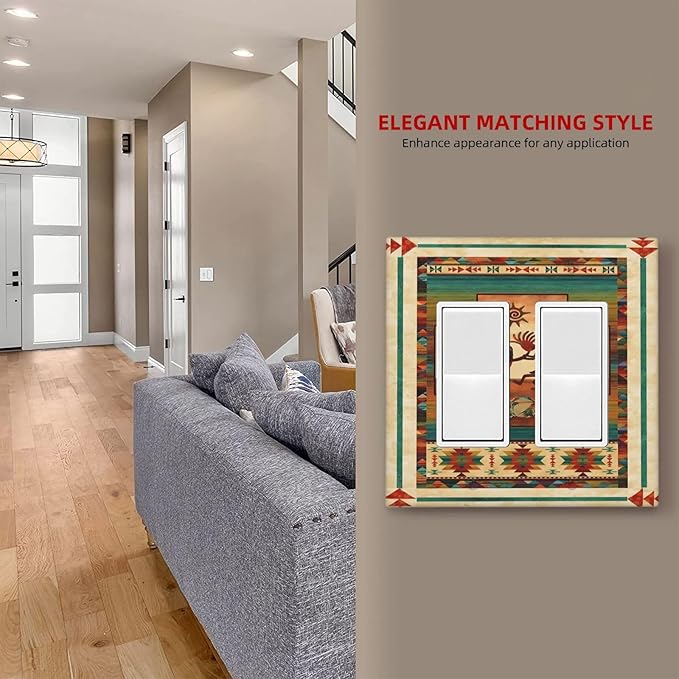 Decorative Outlet Covers Native American African Afro 2 Gang Light Switch Cover Double Rocker Wall Plate Outlet Covers Faceplate for Home Bedroom Decor(2 Pack)