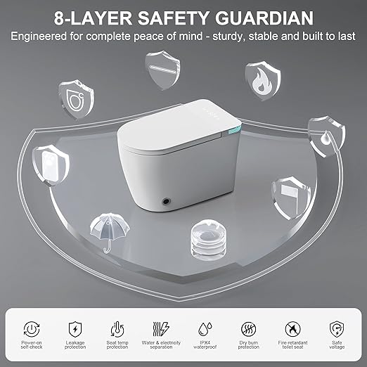 Smart Toilet with Bidet Built in, Bidet Toilet with Heated Seat and Night Light,Warm Water Wash&Dry, Modern Tankless Toilet for Bathroom, One Piece Toilets with Soft Close, Foot Sensor, Auto Lid&Seat