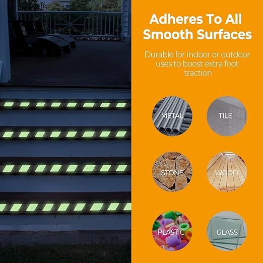 Anti Slip Tape Glow in The Dark Tape, Non Slip Grip Tape for Stairs, Outdoor Waterproof, High Friction, Stair Tread, Indoor Safety, Luminous Green, 2 Inch x 16 Feet