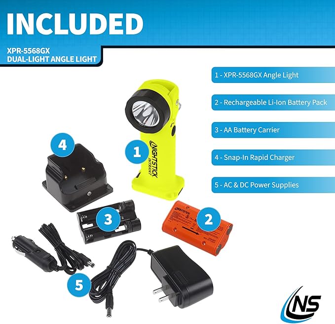 Nightstick XPR-5568GX Intrant Rechargeable Intrinsically Safe Permissible Dual-Light Angle Light (Green)