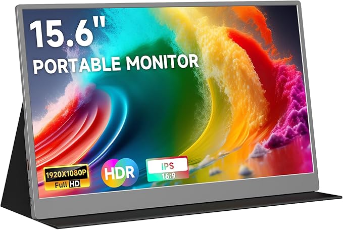 qaf Portable Monitor for Laptop, 15.6 Inch 1080P USB-C HDMI Display, Ultra-Thin IPS Travel Second Screen Compatible with Laptop Mac PC Phone PS5 Xbox, Built-in Speakers (Space Gray)