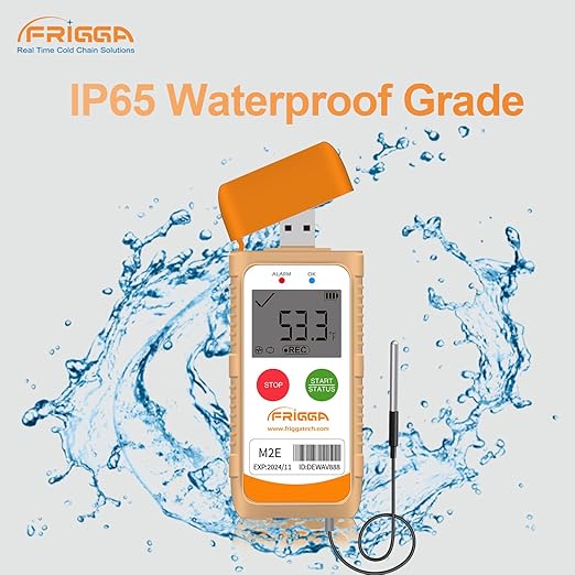 Frigga M2E Reusable Temperature Data Logger with External Probe Multi-Use Digital Refrigerator Thermometer USB 14400 Points High Accuracy Temperature Recorder PDF CSV Report