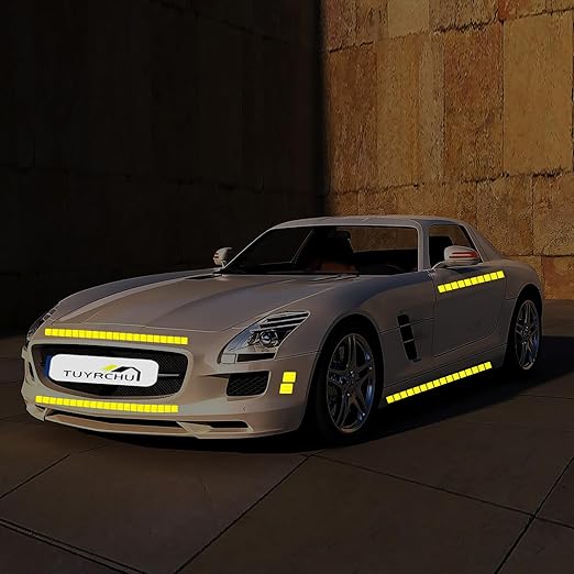 Non Fading Yellow Reflective Stickers 1 inch X 2 inch, Outdoor Waterproof High Visibility Warning Safety Adhesive Reflector Tape (100 Pcs)