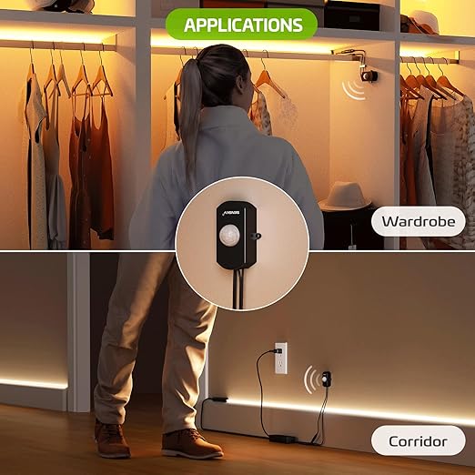 SENSKY BS010BB DC 12V/24V 3A Mini Dimmable Pir Motion Sensor Switch,Occupancy Sensor Switch for Kitchen Cabinet, Pantry, Closet led Lighting (Black-with Light Sensor)