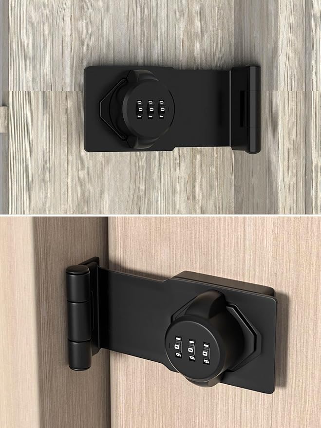 Cabinet Password Hasp Locks, 90 Degree Barn Door Lock, Household Security Combination Latch Lock for Locker, Fence, Bathroom, Outdoor, Garden (Black-1PC)