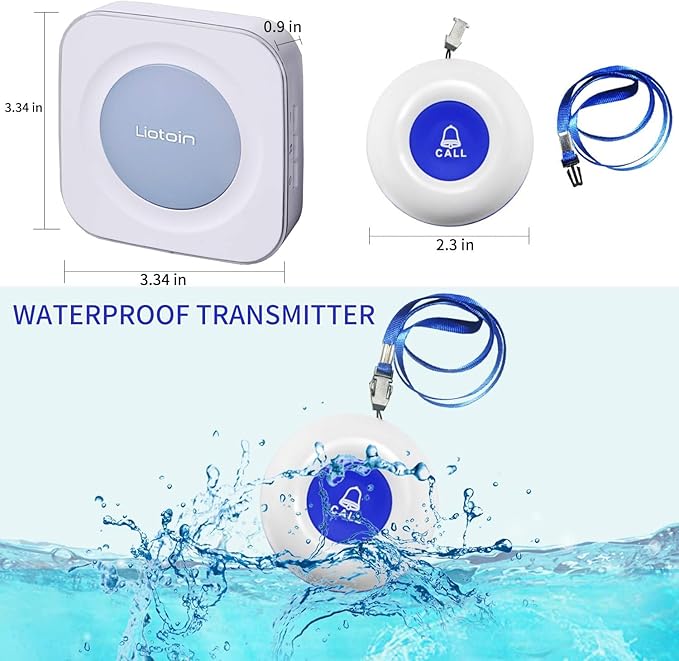 Caregiver Pager Wireless Call Button Call Bell Alert Button Nurse Alert System for Elderly/Patients/Disabled Call Light System 600+ft Operating Range (with Color Light Flashing Reminder) 