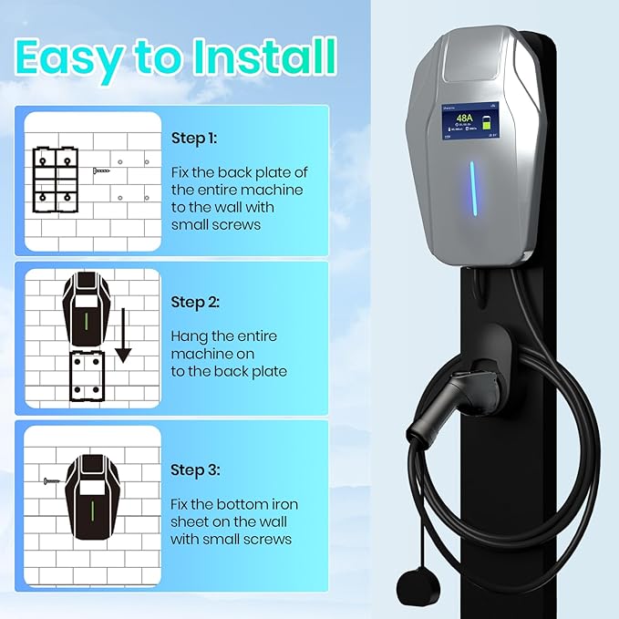 Level 2 EV Charger, 240V 48Amp EV Charger Level 2 for Home with Hardwire, J1772 Connector & Tesla Adapter, 11.5KW Electric Vehicle Charging Station with Smart APP, 26FT Cable, 4.3'' LCD Display