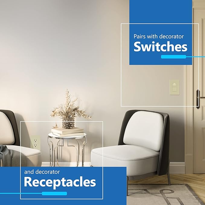 LIDER Matte Finish Decorator Switch Cover, Screwless Wall Plate, Mid-Size 1-Gang 4.88" x 3.11", Unbreakable Polycarbonate Thermoplastic, UL Listed, LSWP-31M-I10P, Ivory, 10 pack