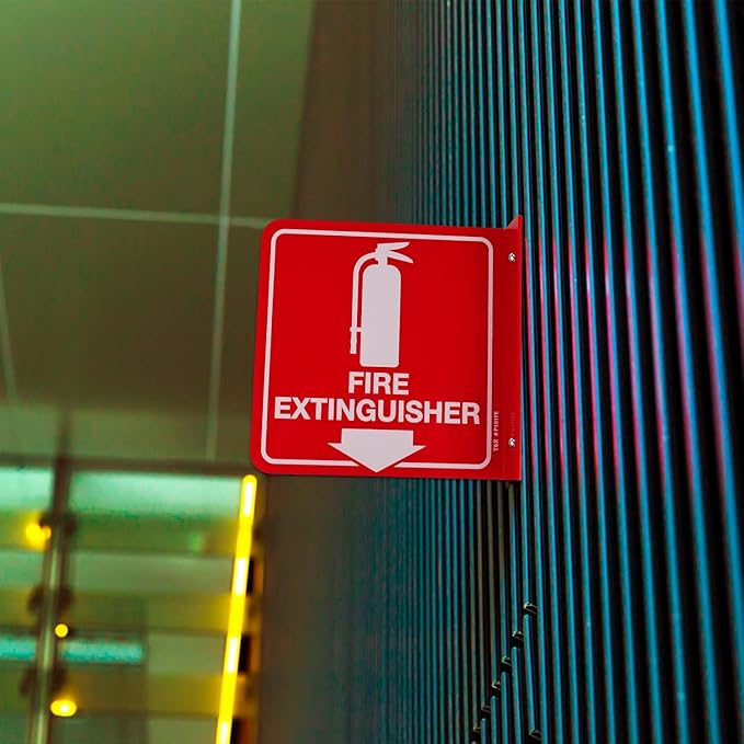 T&R Fire Extinguisher Sign, Fire Extinguisher with Down Arrow - 2 Pack - 6 x 6 Inches Acrylic, 2 pre-drilled holes, Includes Matching Screws, Use for Home Office/Business