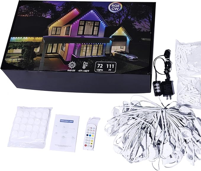 Smart Outdoor Christmas Lights, 36 LED, 54 Scene Modes, IP68 Waterproof, Compatible with Alexa & Google Assistant (52 Ft)