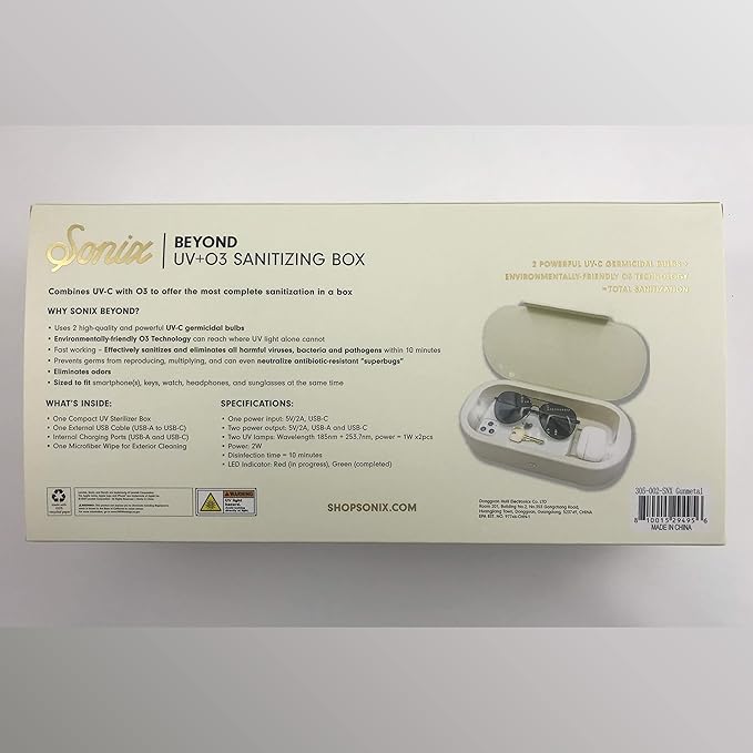 Sonix Beyond UV+O3 Sanitizer Box and Universal Charger UV and Ozone Disinfector for Phone, Mask, Makeup Brush, Nail Tool (Gold)