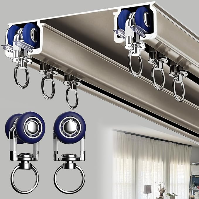 Double Curtain Track Ceiling Mounted, Heavy Duty Aluminum Sliding Rails for Curtains, Silent Double Curtain Track System for Drapes Room Dividers Living Room Bedroom (Champagne,2.5m(8.2ft))