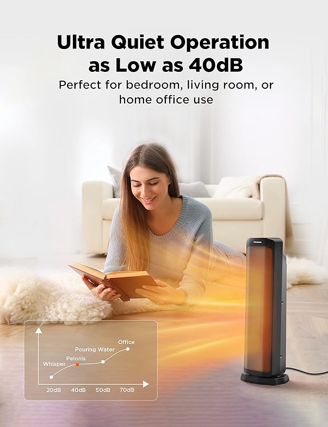 Pelonis 1500W Tower Space Heater for Indoor use in with Oscillation, Remote Control, Programmable Thermostat, Timer, Touch Screen, Tip-over Switch and Overheat Safety Protection, Black PTH21ERLBB