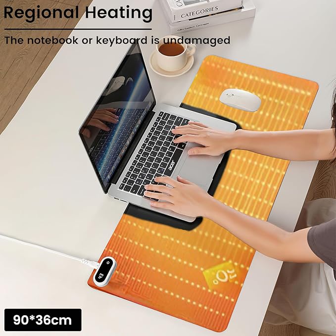 Heated Large Desk Mat PU Leather Warm Mouse Pad with 5 Heating Level & 4 Hour Auto Shut-Off Heating Keyboard Pad Warmer Gaming Mouse Mat for Home Office Work (Gray, 31.5" X 13")