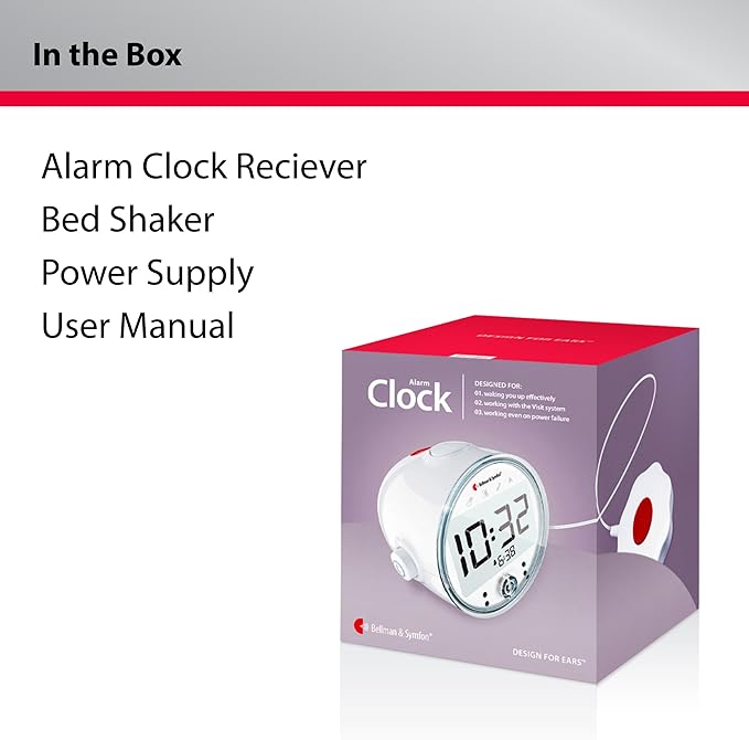 Bellman & Symfon Alarm Clock with Bed Shaker β Visit Smart Home System Hub Component β Deaf and Hard of Hearing β Vibrating Loud Alarm, Flashing Light Alerts, Emergency Receiver for Seniors
