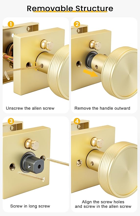goldenwarm Gold Door Knobs Interior, Brushed Gold Door Knobs Square Privacy Door Knob for Bedroom Bathroom, Modern Heavy Duty Interior Doorknobs - 6 Pack Zinc-Alloy