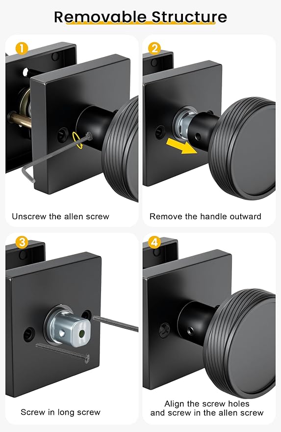 goldenwarm Passage Door Knob Black, Zinc-Alloy Modern Matte Black Door Knob Closet Door Knobs Interior for Hallways, Heavy Duty Square Modern Doorknob - 1 Pack