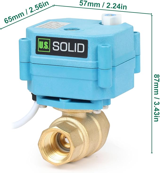 U.S. Solid Motorized Ball Valve - IP67 1/2inch Brass Ball Valve 110-230V with Waterproof Cover, Full Port, 2 Wire Auto Return, Normally Closed