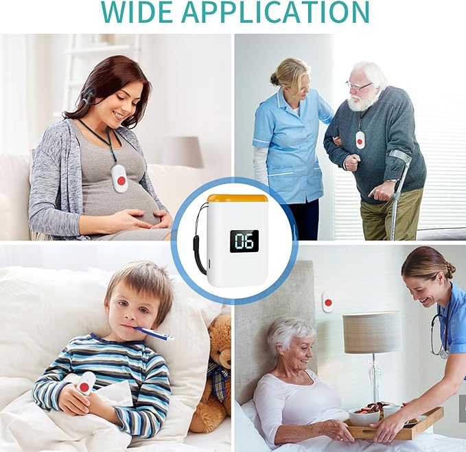 Caregiver Pager Wireless Call Button for Elderly Monitoring Vibration Call Bell Medical Alert System with Digital Display for Elderly/Patient/Disabled at Home/Hospital/Clinic