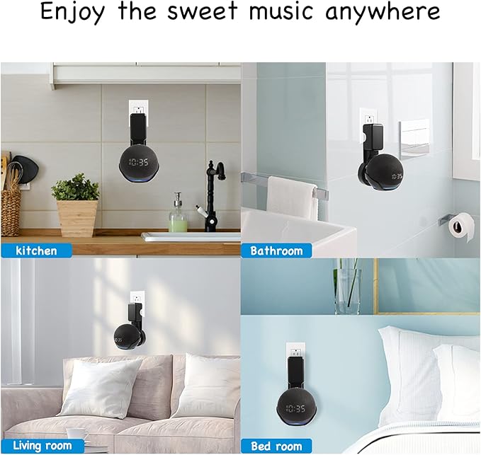 Wall Mount Holder for Dot 4th/5th Generation, Outlet Hanger for Dot 4th/5th Gen, Smart Speaker Stand, Space-Saving Accessories, Built-in Cable Management Shelf, Black…