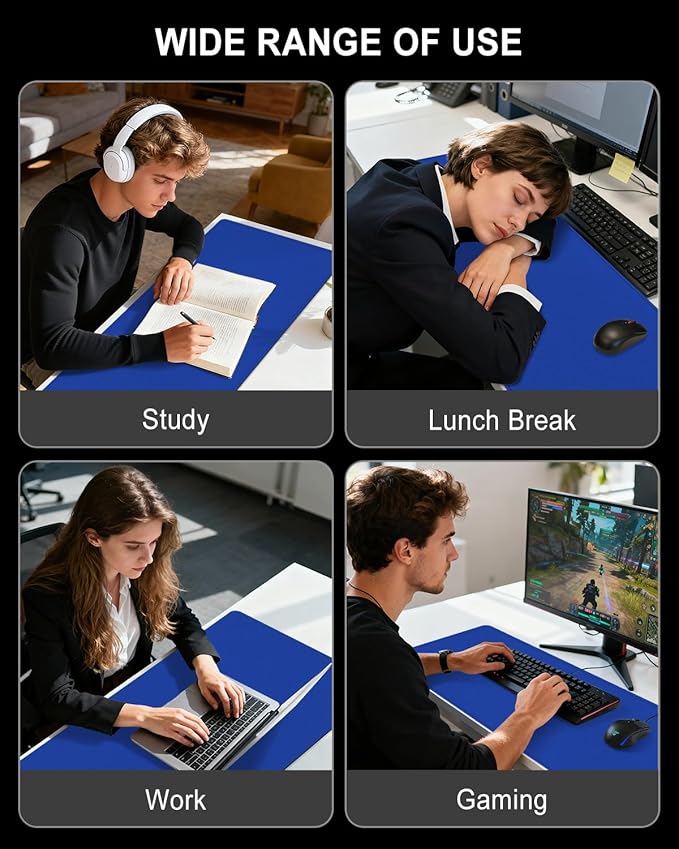 Heated Desk Pad, 23.6" x 14.2" Leather Non-Slip Warm Desk Pad, Large Mouse Mat with 3 Levels Heating & 3 Hours Auto Shut-Off, Hand and Foot Warmer for Office, Home, Navy Blue