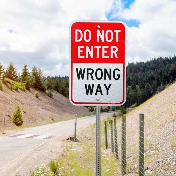 T&R (2 Pack) Do Not Enter Wrong Way Sign, 18" x 12" Engineer Grade Reflective Sheeting, Rust Free Aluminum, Weather Resistant, Waterproof, Fade Resistant, 2 Pre-drilled Holes
