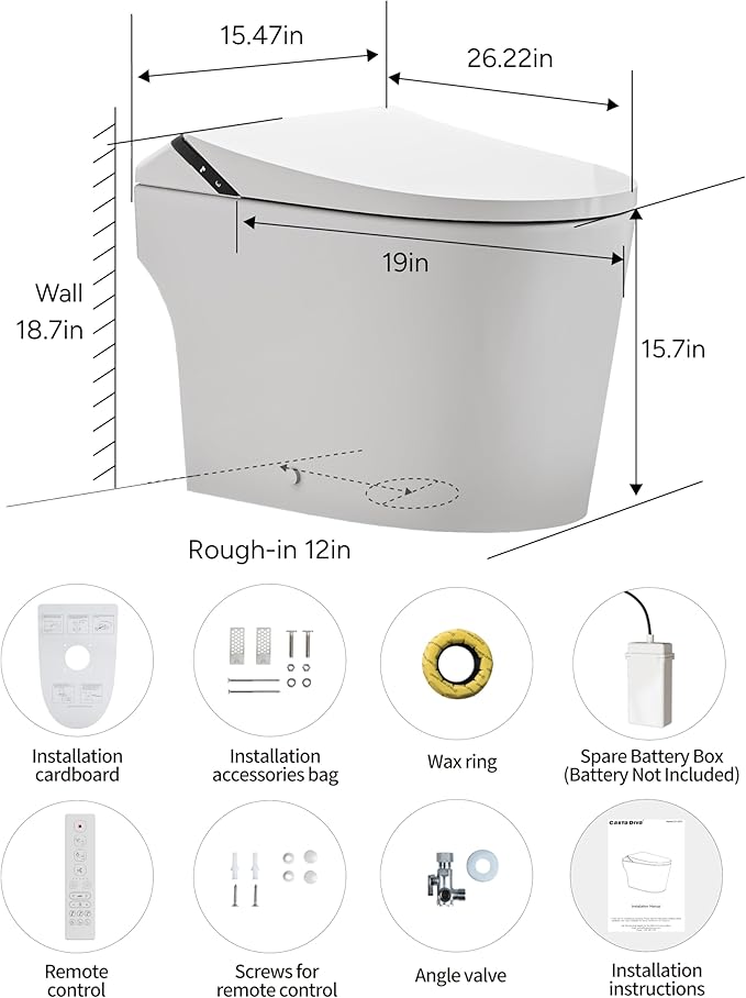 Smart Toilet with Bidet Built in, Toilets with Tank, Dual Auto Flush, Foot Sensor Flush, Heated Seat, Warm Water, Foam Dispenser, Elongated Bidets for Modern Bathroom, Remote, Night Light