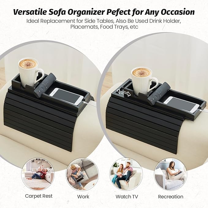 GEHE Detachable Couch Cup Holder, Anti Falling Sofa Arm Tray, Natural Bamboo Sofa Cup Holder More Safe for You Family, Portable Couch Arm Tray Armrest Table for Remote, Snacks, Phone, Drinks
