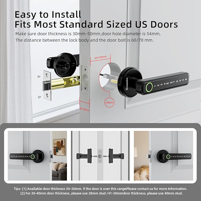 Fingerprint Door Lock Smart Door Lock with Keypad Keyless Entry Door Lock with Handle for Home Hotel Office Apartment Bedroom with Alexa (Black app Unlock) Ekwansetion