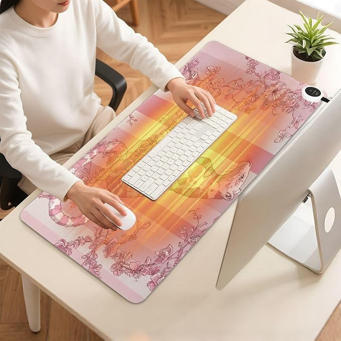 Heated Desk Pad Mouse Pad 31.5x13 Inch PU Leather Desk Mat with 3 Heat Levels Large Mouse Gaming Computer Laptop Mat Pink Leopard Stripes Floral