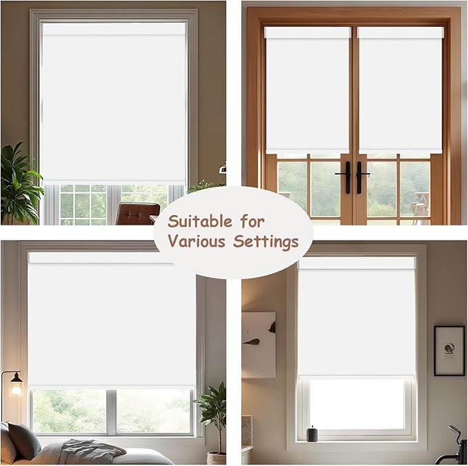 Motorized Roller Blinds with Remote, 100% Blackout Automatic Roller Shades for Bedroom, Bathroom, and Living Room, Customized Size, Moonlight White