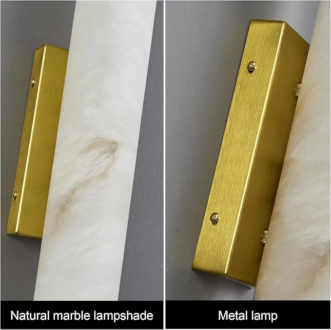 LMQNINE Natural Alabaster Wall Sconces Set of Two Spanish Marble Wall Light Cylinder Modern Gold LED Sconce for Living Room Bedroom Bathroo Stairs(S-2Pack)