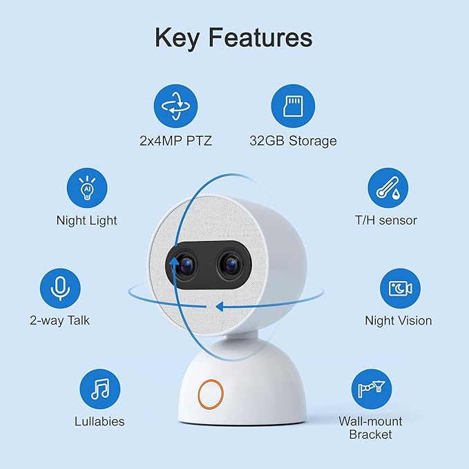 Simsky Split Screen Video Baby Monitor with Cameras, Dual 4MP Cameras with 6X Zoom, 7" UHD Touch Screen Portable Audio Baby Monitor 32GB Local Storage