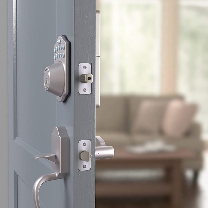 Amazon Basics Traditional Electronic Keyless Keypad Deadbolt Door Lock, keyless Entry Door Lock, Keyed Entry Option, 1-Pack, Satin Nickel