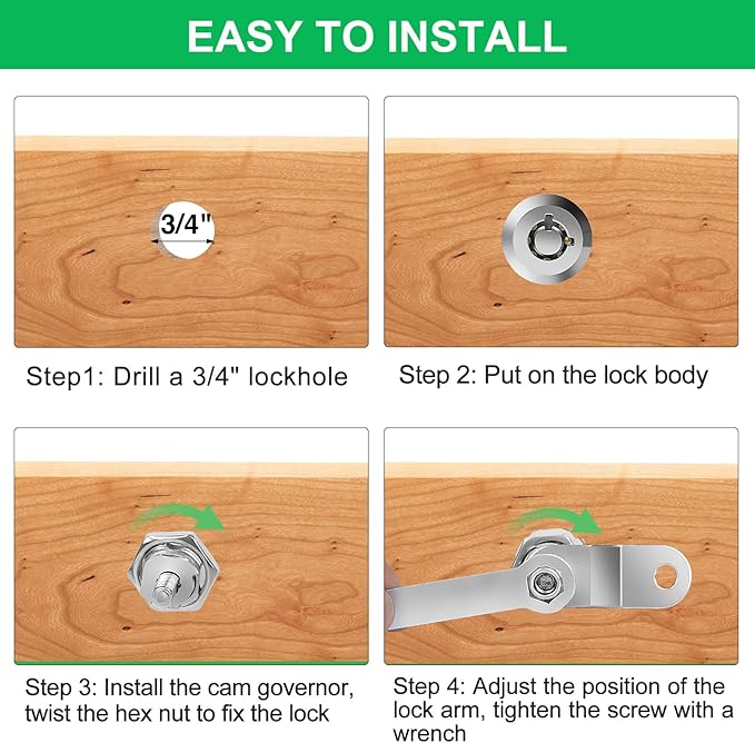 10 Pack Cabinet Lock with Keys, 1-1/8” RV Storage Locks Keyed Alike, RV Locks for Storage Door, Camper Cabinet Door Toolbox Lock RV Cam Locks with Manual