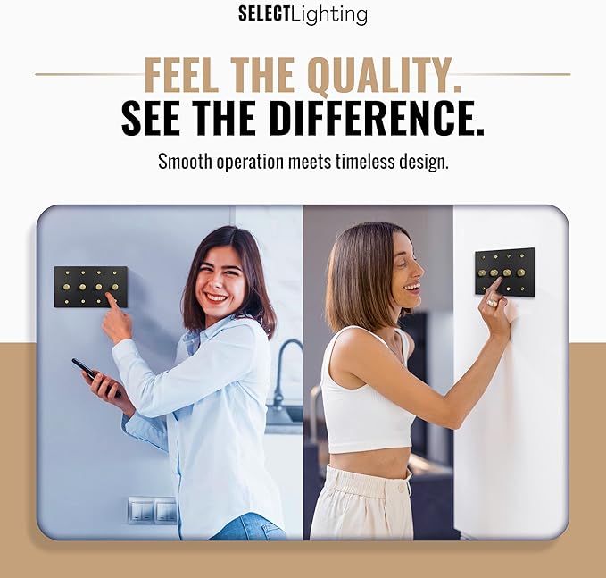 SELECT Black Brass Dimmer Light Switch, 1 Way Rotary Dimmer, 4 Gang TRIAC/Leading Edge Dimmable LED Light Switch, 15A 120V AC with Brass Knob, Faceplate & Dimming Module, UL Listed