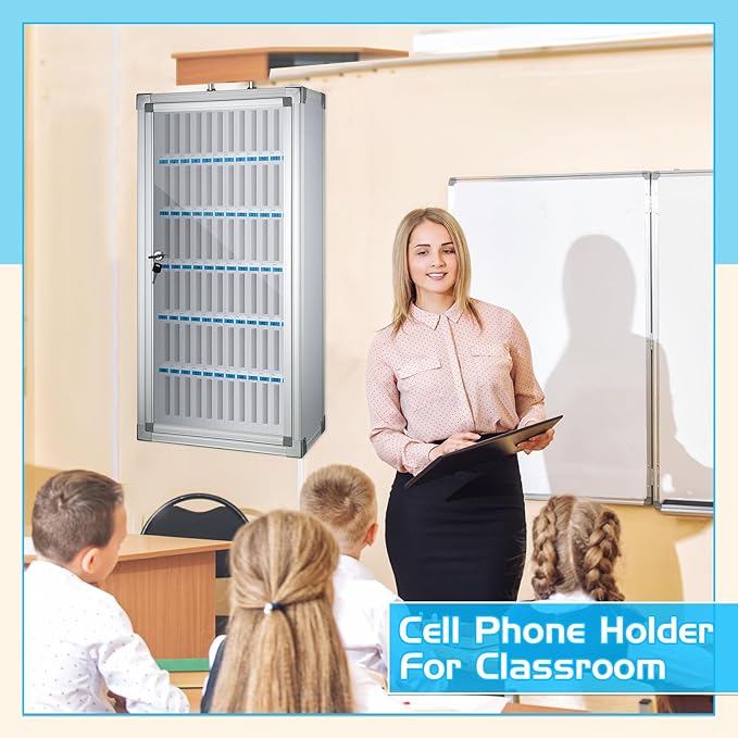 Amylove 72 Slots Cell Phone Locker Cabinet Aluminum Alloy Pocket Chart Storage Locker Box Cabinet Wall-Mounted Cell Phones Storage Box with Handle for Office Classroom Gym (White)