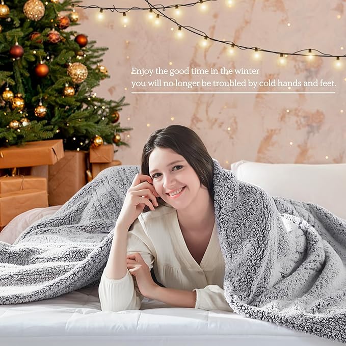 SEALY Electric Blanket Heated Throw 50"x60" Soft Double Sherpa Super Cozy with 6 Fast Heating Levels & 2-10 Hours Auto-Off, Over-Heat Protection, Machine Washable, Charcoal