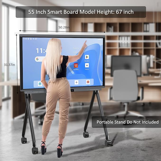 Shiarffe R9 Smart Board with Stand 4K Interactive Whiteboard EDLA-Certified All-in-One Touchscreen Digital Display Built-in 60W Speaker for Classrom Hybrid Work
