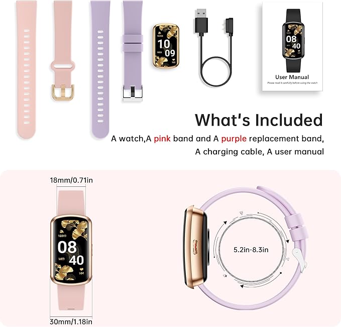 Health Fitness Tracker, Smart Watch with 24/7 Heart Rate, Activity Tracker with Blood Pressure and Blood Oxygen Monitor, 120 Sport Mode Waterproof Sleep Tracker for Women Men (Pink)
