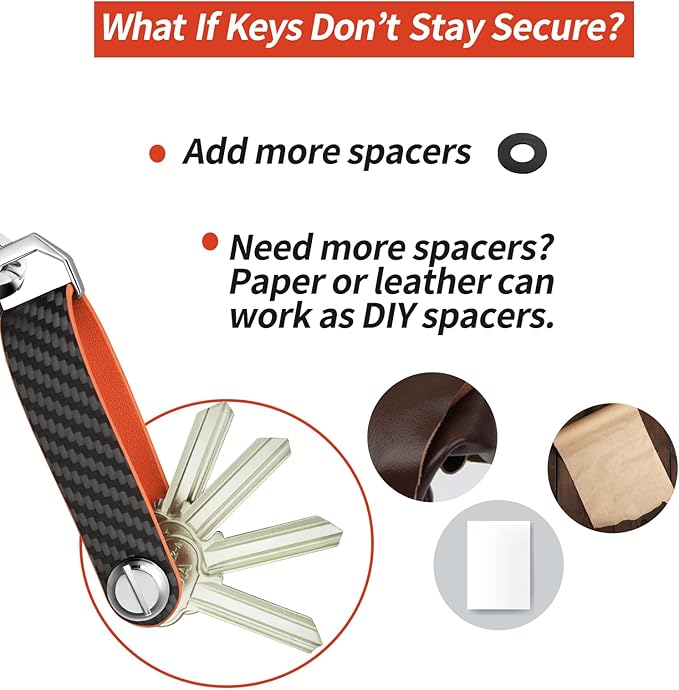 T-carbon Key Organizer, Carbon Fiber Leather Compact Key Holder, Silent Keychain, Expandable Key Case Holds Up to 8 Keys