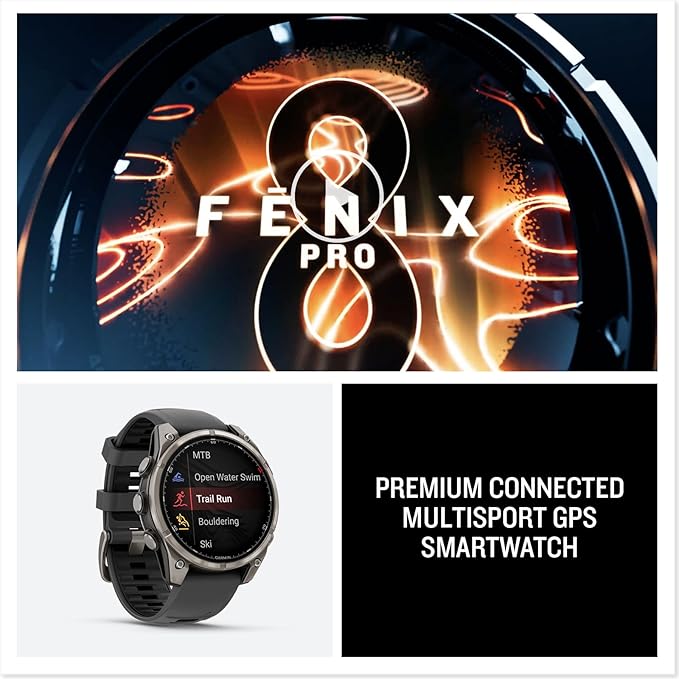 Garmin fēnix® 8 Pro, 51mm, AMOLED Display, Premium Connected Multisport GPS Smartwatch, inReach® Technology, Sapphire, Titanium with Graphite/Black Silicone Band