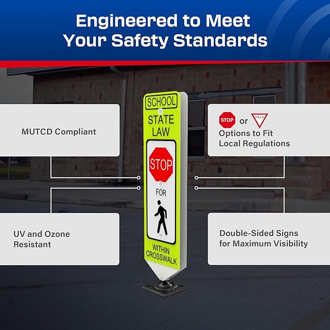 Impact Recovery - In-Street Pedestrian Crossing Signs - Street Sign - Road Sign - Pedestrian Safety Signs - School Stop with Surface Mount Base