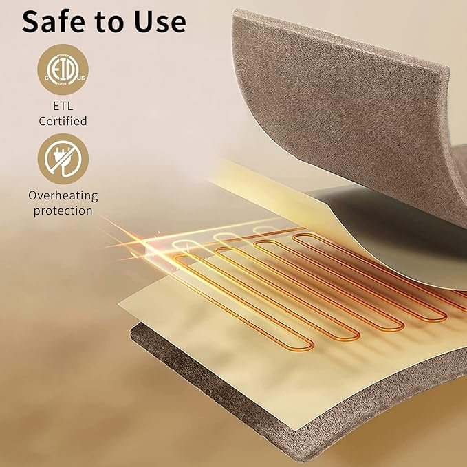 Vagueior Electric Heated Blanket Full Size 50'' x 60'',Extra-Warm Lightweight Cozy Luxury Electric Blanket Machine Washable with 3 Heating Levels Auto-Off Machine Washable,ETL Certification - Beige