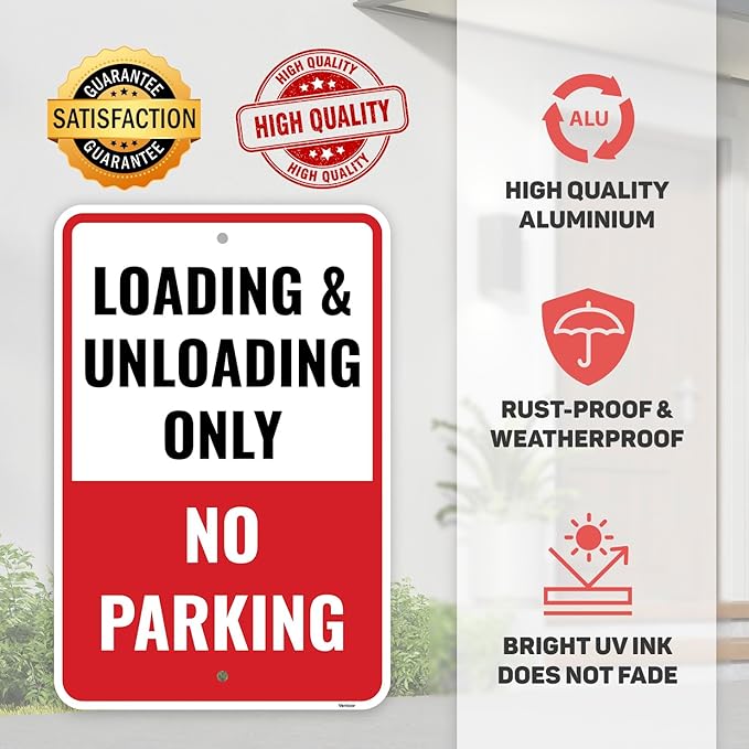 1PC Loading And Unloading Zone No Parking Sign, 18 x 12 Inches - Aluminum