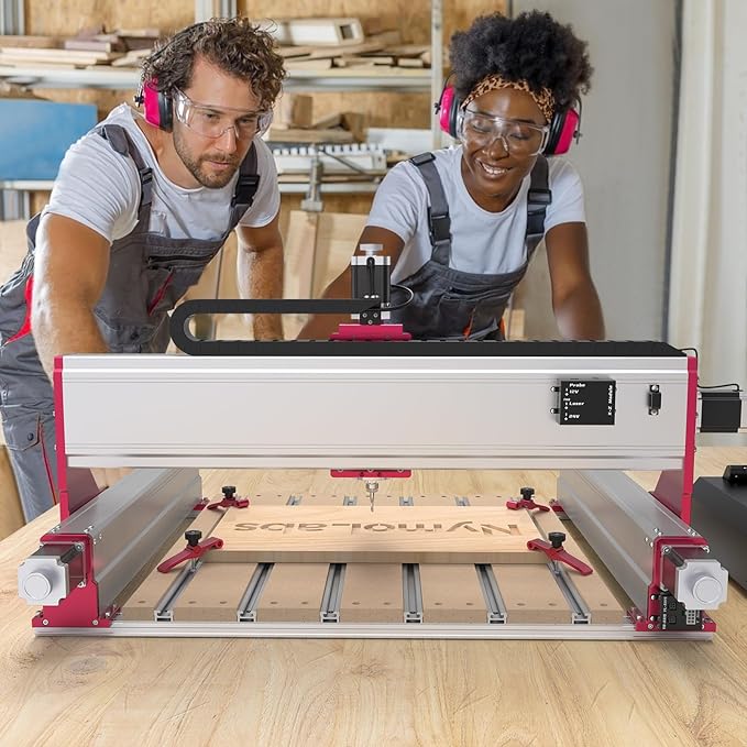 NBS-6040 CNC Router Machine with Custom-Made 710W 7000-30000 RPM Trim Router Spindle & ER-11 Collet, Linear Rails & Ball Screws on 3-axis, Engraving for Wood Acrylic Aluminum