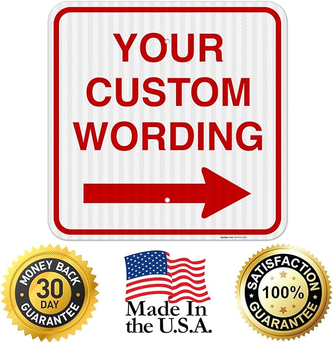 Custom Square Left or Right Arrow Sign, Personalize for Office, Business, Workplace, office, Home, Airbnb, Delivery Signs, 18x18 Inches Yellow, 3M EGP Reflective .063 Aluminum, Fade Resistant,