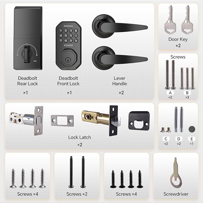 Keyless Entry Door Lock Set Smart Locks for Front Keypad Door Lock with Handle Automatic Lock One Time Password Anti Peeping Password IP54, Black