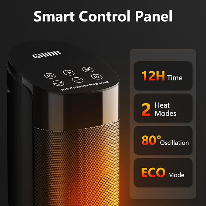 Space Heater Large Room, 23" Space Heaters for Indoor Use, 1500W PTC Ceramic Electric Heater with Thermostat and Remote, 80° Oscillation, 12H Timer, Quiet Portable Heater for Office Bedroom