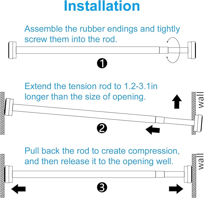 TEECK Shower Curtain Rod, 32-80 inch Adjustable Spring Tension Curtain Rod, Never Rust Anti-Slip Shower Curtain Rod for Bathroom, No Drilling, Never Collapse, Easy to Use, Silver